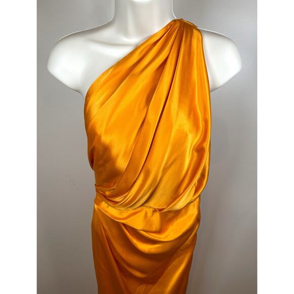 The Sei Asymmetric One Shoulder Drape Orange Mango Silk Maxi Dress Size 0 - Picture 4 of 11